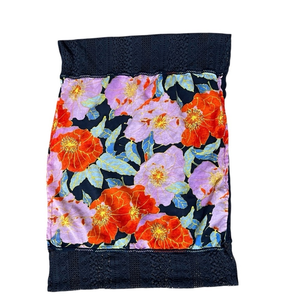 Infinity Scarf Navy Blue 33” x 24” Orange Pink Floral Soft Lightweight Lace - Picture 2 of 4